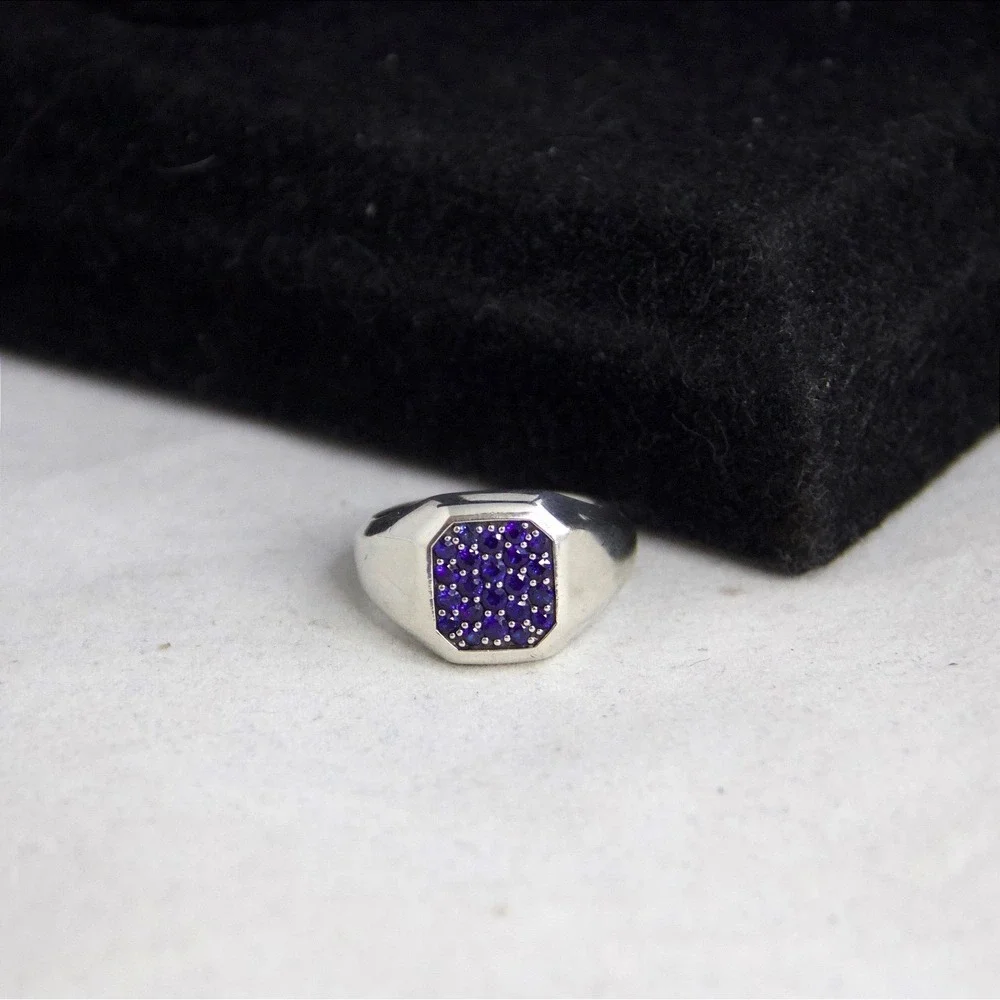 David Yurman Sterling Silver Streamline Pave Purple Sapphire Signet Ring Sz 8
